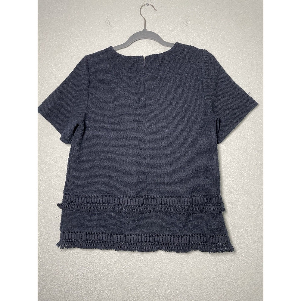 BANANA REPUBLIC Womens Size Medium Navy Blue Textured‎ Layered Zip Blouse - Picture 2 of 6